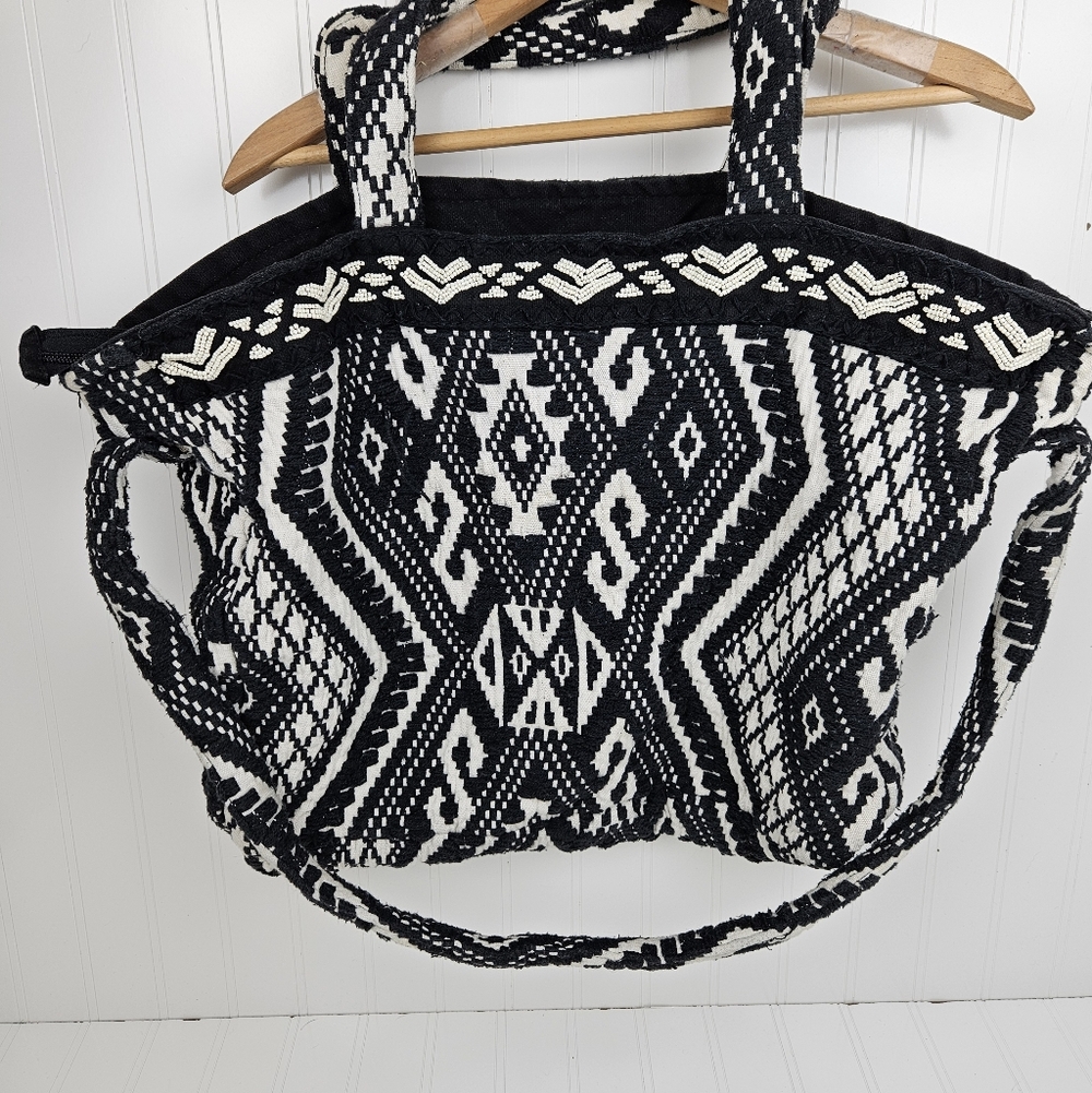 Large Boho Tote Bag Zip Top Purse